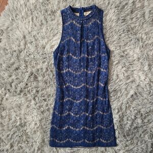 Love, Fire High Neck Blue Lace Mini Dress - Size XS